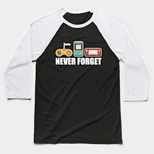 Never Forget Classic Gaming Mens Retro Gamer Old School Video Games Funny Baseball T-Shirt